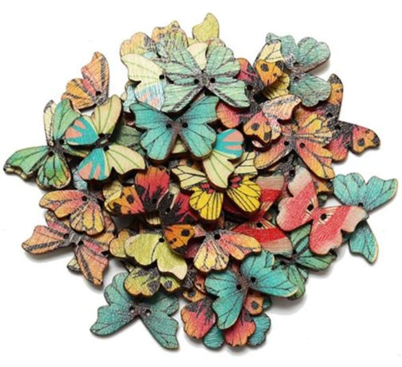 he andi 100PC DIY Wooden Buttons, a Variety of Animal Cartoon Characters, a Variety of Colors (can be Selected) (Color1) - Image 1